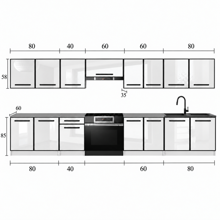 Meubles de cuisine Linea 320 cm glamour wood avec plan de travail Fabricant TOR L Vincent/0/WT/GW1/0/A1