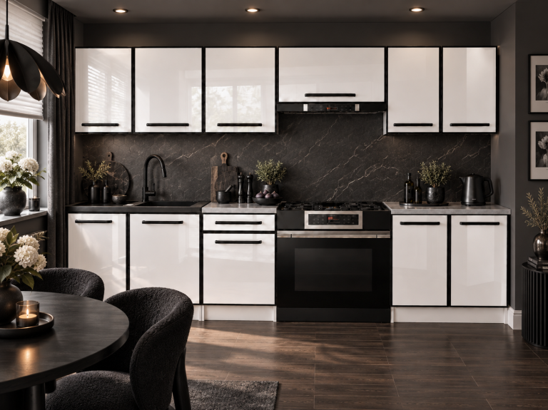 Meubles de cuisine Linea 240 cm blanc brillant avec plan de travail Fabricant INF L Salvador/0/WT/W/0/A1