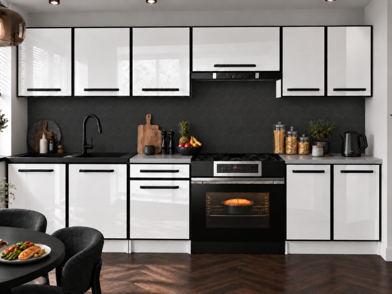 Meubles de cuisine Linea 240 cm blanc brillant avec plan de travail Fabricant INF L Salvador/0/WT/W/0/A1