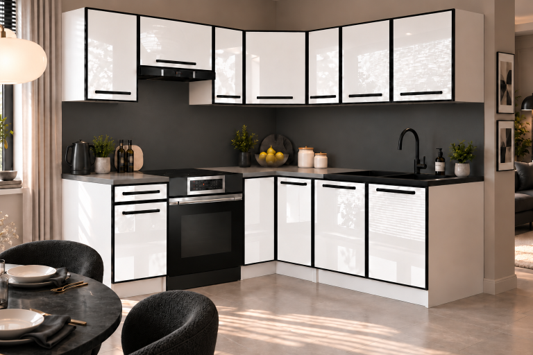 Meubles de cuisine Linea 360 cm blanc brillant avec plan de travail Fabricant INF L Pablo/0/WT/W/0/A1
