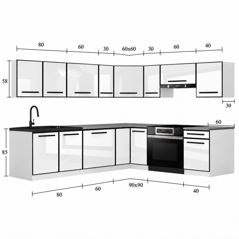 Meubles de cuisine Linea 420 cm gris mat avec plan de travail Fabricant TOR L Gustav/0/WT/SR/0/A1