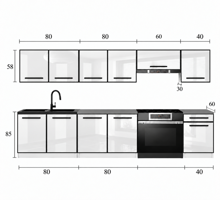 Meubles de cuisine Linea 260 cm glamour wood sans plan de travail Fabricant TOR L Frida/0/WT/GW1/BB/A1