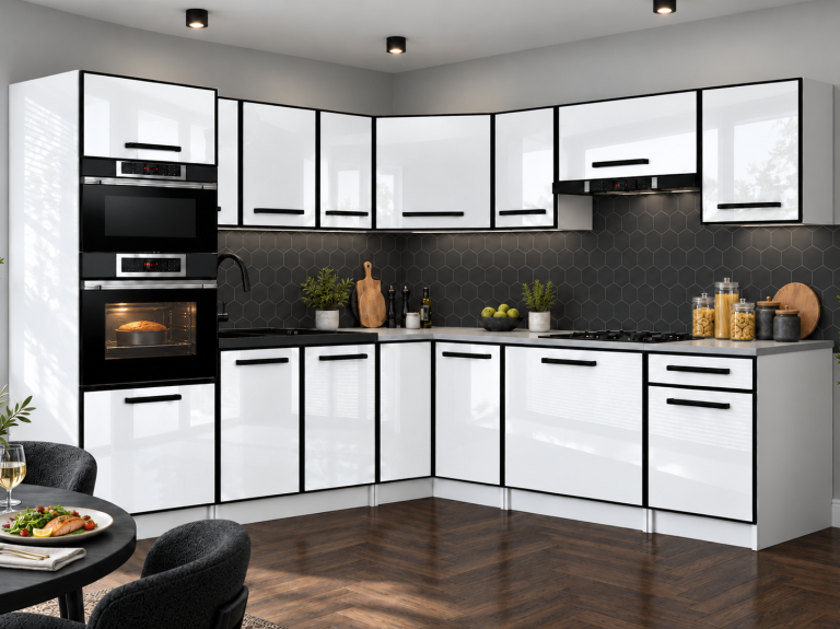 Meubles de cuisine Linea 420 cm blanc brillant sans plan de travail Fabricant INF L Diego/0/WT/W/BB/A1