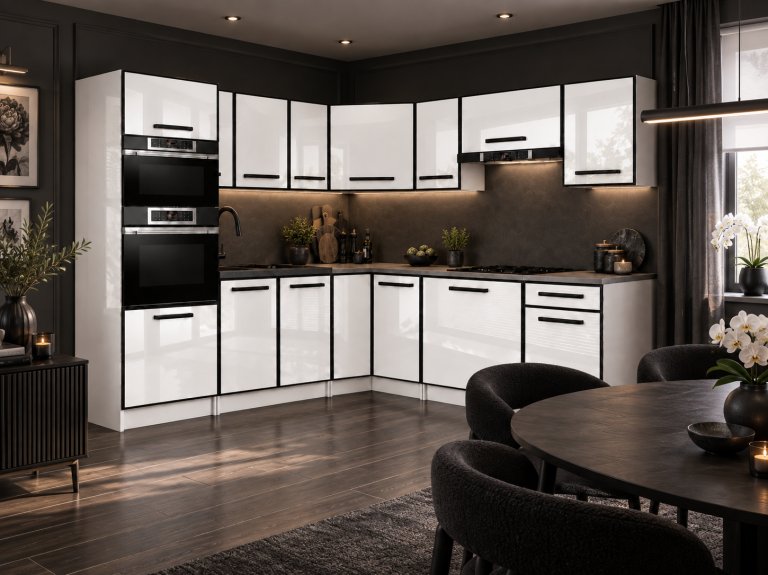 Meubles de cuisine Linea 420 cm blanc brillant sans plan de travail Fabricant INF L Diego/0/WT/W/BB/A1