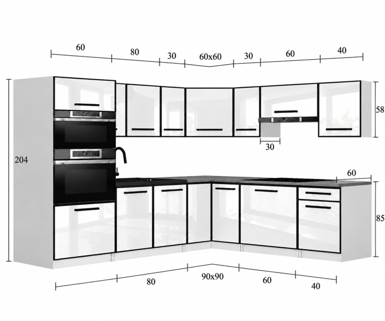 eubles de cuisine Linea 420 cm gris brillant sans plan de travail Fabricant INF L Diego/0/WT/S/BB/A1