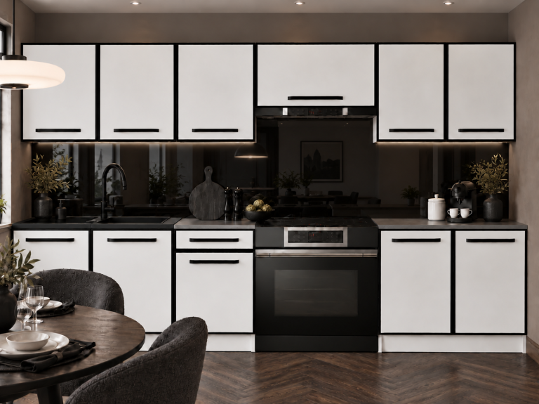Meubles de cuisine Linea 240 cm blanc mat avec plan de travail Fabricant TOR L Salvador/0/WT/WT/0/A1