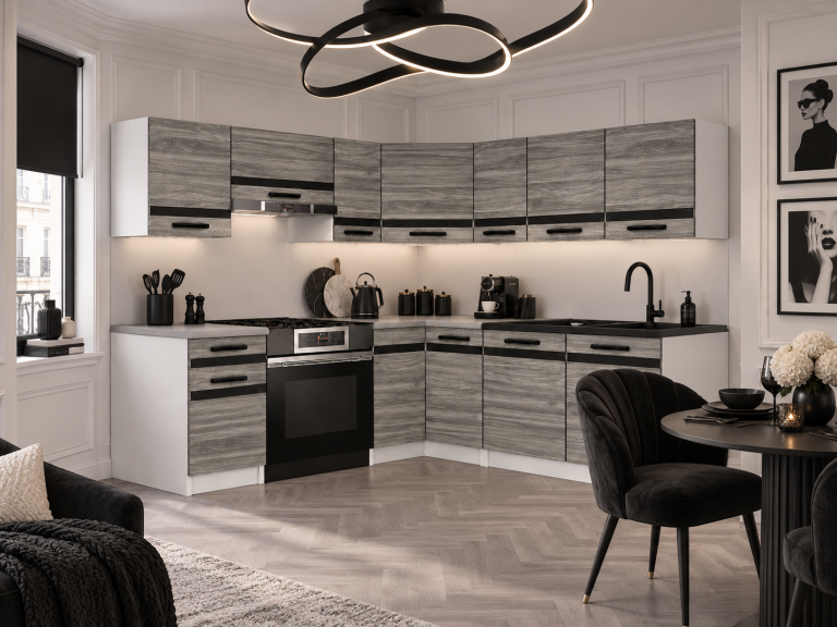 Meubles de cuisine Prestige 360 cm glamour wood sans plan de travail Fabricant TOR P Pablo/0/WT/GW1/BB/A1/CM