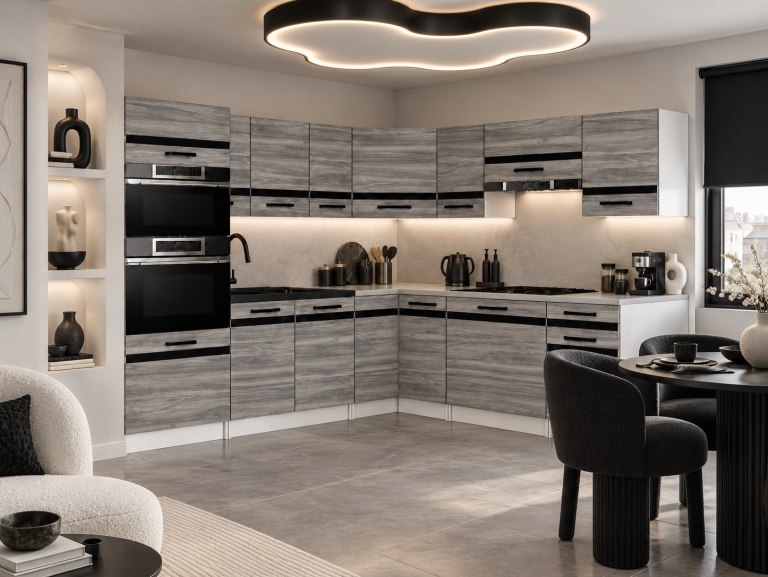 Meubles de cuisine Prestige 420 cm glamour wood sans plan de travail Fabricant TOR P Diego/0/WT/GW1/BB/A1/CM