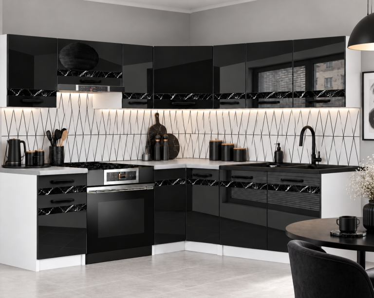 Meble kuchenne Prestige 360 cm czarny połysk bez blatu Producent INF P Pablo/0/WT/B/BB/A1/CS
