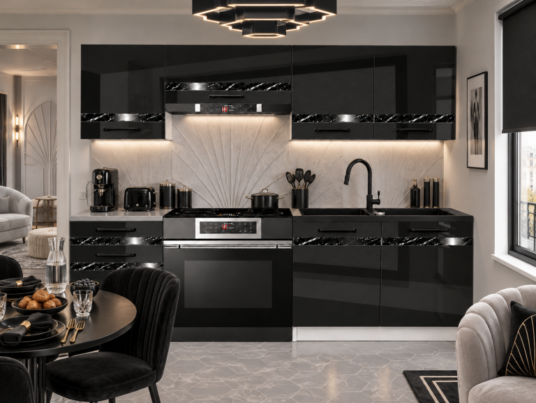 Meble kuchenne Prestige 180 cm czarny połysk bez blatu Producent INF P Leonardo/0/WT/B/BB/A1/CS