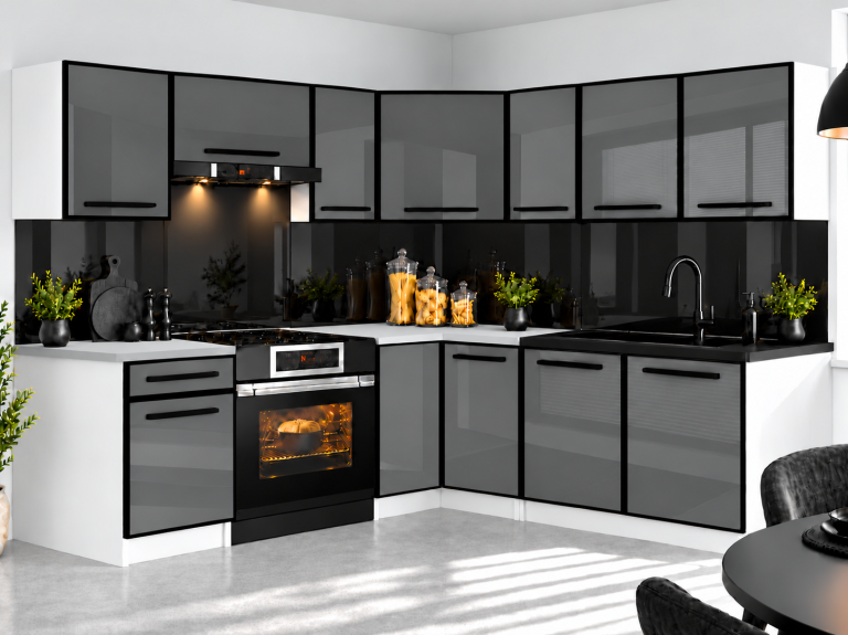 Meubles de cuisine Linea 360 cm gris brillant avec plan de travail Fabricant INF L Pablo/0/WT/S/0/A1