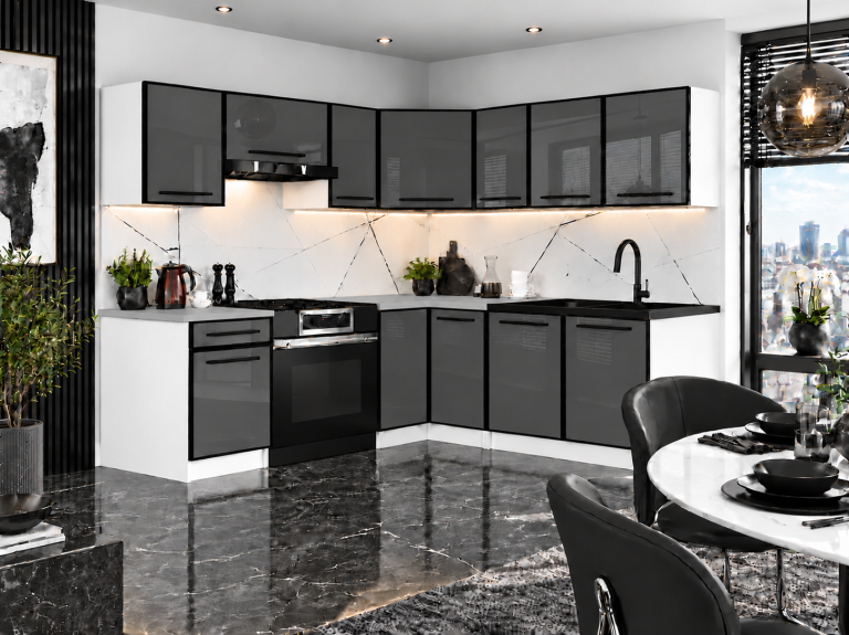 Meubles de cuisine Linea 360 cm gris brillant avec plan de travail Fabricant INF L Pablo/0/WT/S/0/A1