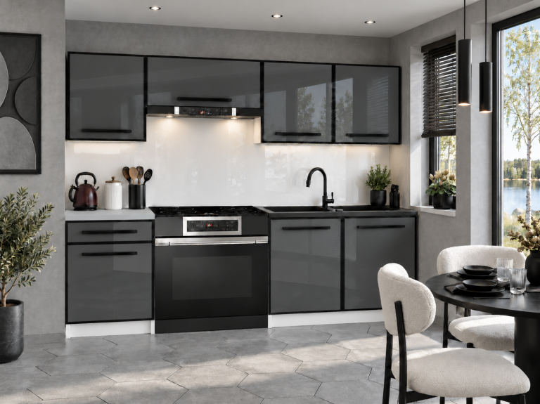 Meubles de cuisine Linea 180 cm gris brillant avec plan de travail Fabricant INF L Leonardo/0/WT/S/0/A1