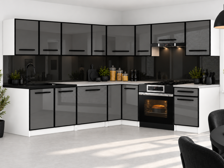 Meubles de cuisine Linea 420 cm gris brillant avec plan de travail Fabricant INF L Gustav/0/WT/S/0/A1