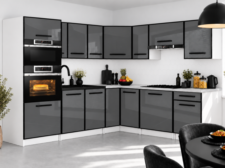 eubles de cuisine Linea 420 cm gris brillant avec plan de travail Fabricant INF L Diego/0/WT/S/0/A1