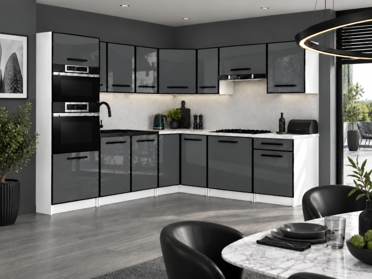 eubles de cuisine Linea 420 cm gris brillant avec plan de travail Fabricant INF L Diego/0/WT/S/0/A1