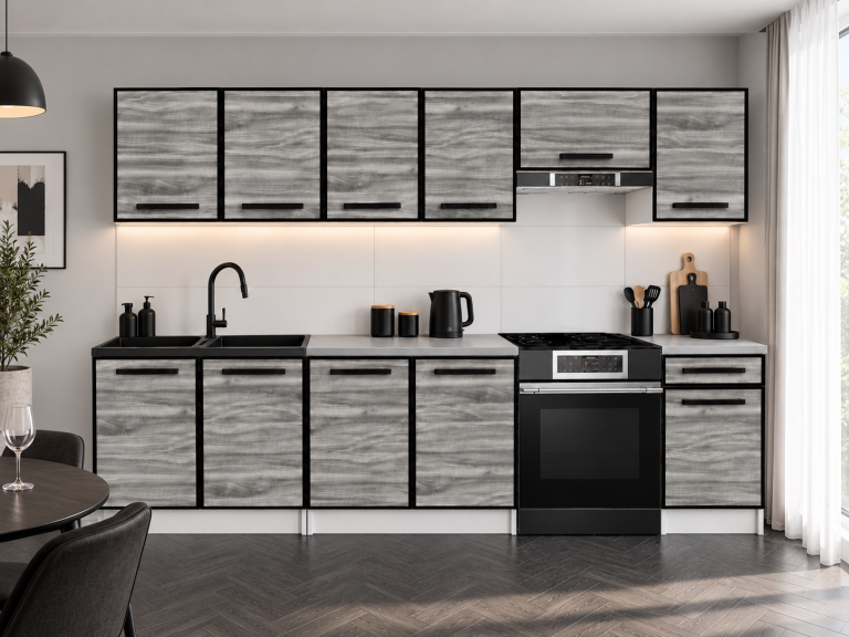 Meubles de cuisine Linea 260 cm glamour wood sans plan de travail Fabricant TOR L Frida/0/WT/GW1/BB/A1