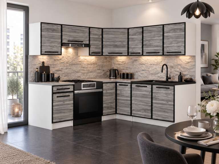 Meble kuchenne Linea 360 cm glamour wood z blatem Producent TOR L Pablo/0/WT/GW1/0/A1