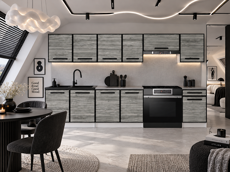 Meubles de cuisine Linea 260 cm glamour wood sans plan de travail Fabricant TOR L Frida/0/WT/GW1/BB/A1