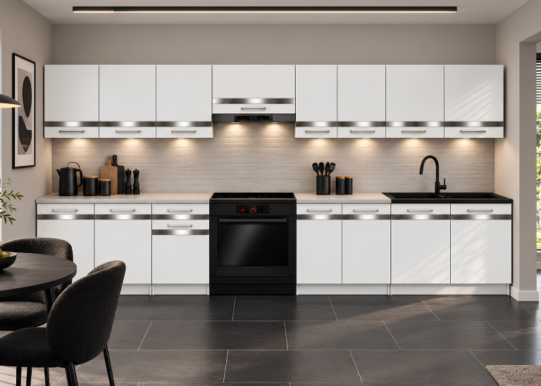 Meubles de cuisine Prestige 320 cm blanc mat avec plan de travail Fabricant TOR P Vincent/0/WT/WT/0/C1/SL