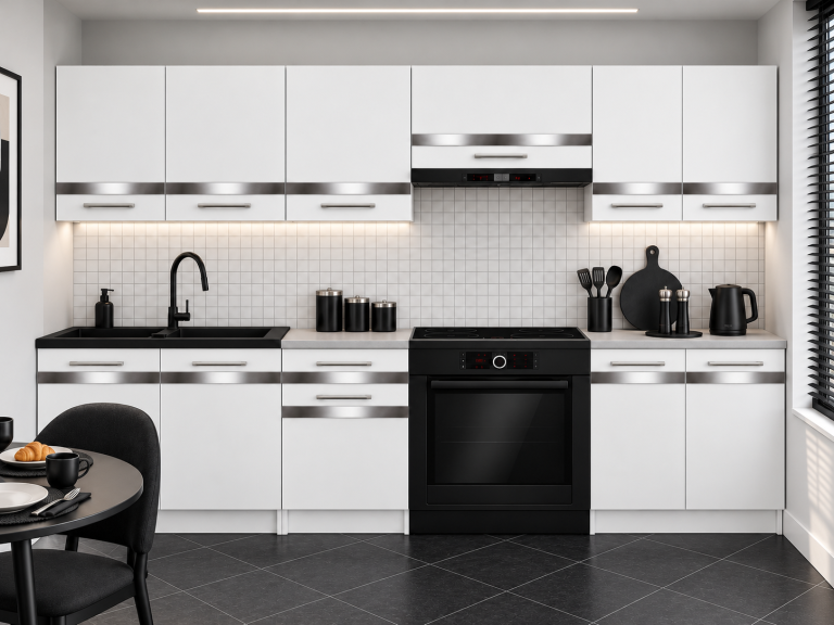 Meubles de cuisine Prestige 240 cm blanc mat avec plan de travail Fabricant TOR P Salvador/0/WT/WT/0/C1/SL