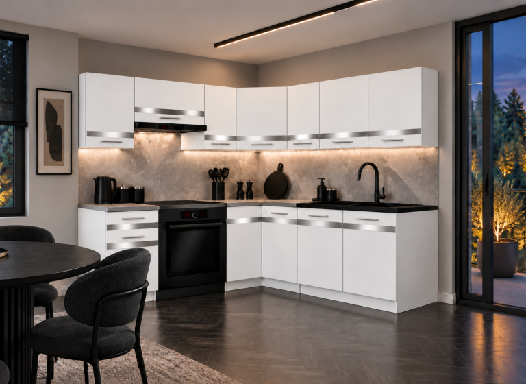 Meubles de cuisine Prestige 360 cm blanc mat avec plan de travail Fabricant TOR P Pablo/0/WT/WT/0/C1/SL