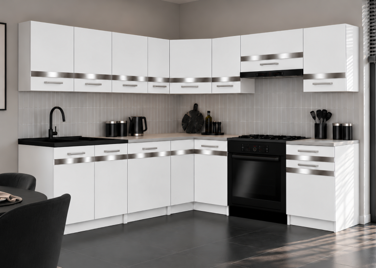 Meubles de cuisine Prestige 420 cm blanc mat avec plan de travail Fabricant TOR P Gustav/0/WT/WT/0/C1/SL