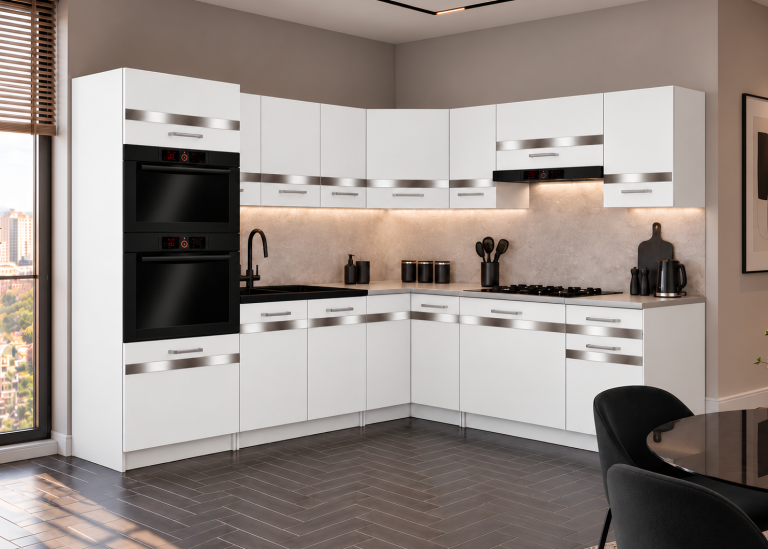 Meubles de cuisine Prestige 420 cm blanc mat avec plan de travail Fabricant TOR P Diego/0/WT/WT/0/C1/SL