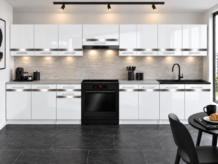 Meubles de cuisine Prestige 320 cm blanc brillant avec plan de travail Fabricant INF P Vincent/0/WT/W/0/C1/SL