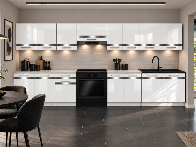Meubles de cuisine Prestige 320 cm blanc brillant avec plan de travail Fabricant INF P Vincent/0/WT/W/0/C1/SL