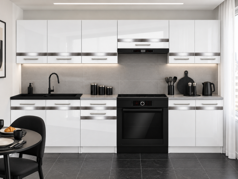 Meubles de cuisine Prestige 240 cm blanc brillant avec plan de travail Fabricant INF P Salvador/0/WT/W/0/C1/SL