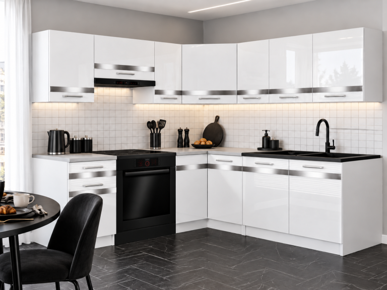 Meubles de cuisine Prestige 360 cm blanc brillant sans plan de travail Fabricant INF P Pablo/0/WT/W/BB/C1/SL