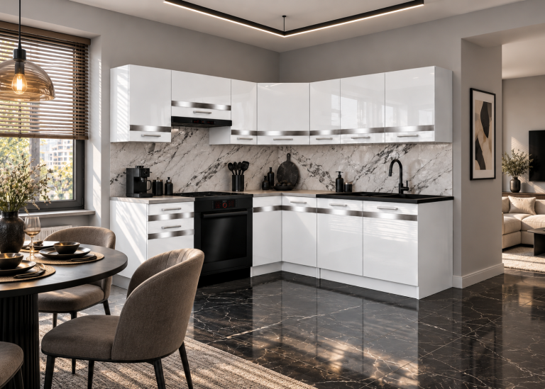 Meubles de cuisine Prestige 360 cm blanc brillant sans plan de travail Fabricant INF P Pablo/0/WT/W/BB/C1/SL
