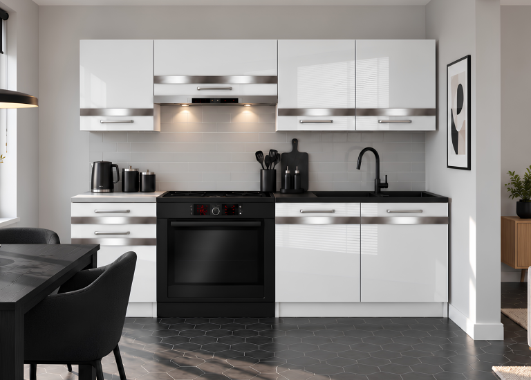 Meble kuchenne Prestige 180 cm biały połysk z blatem Producent INF P Leonardo/0/WT/W/0/C1/SL