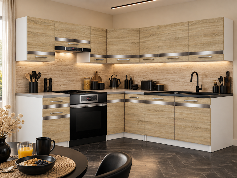 Meubles de cuisine Prestige 360 cm chêne sonoma avec plan de travail Fabrican TOR P Pablo/0/WT/DS/0/C1/SL
