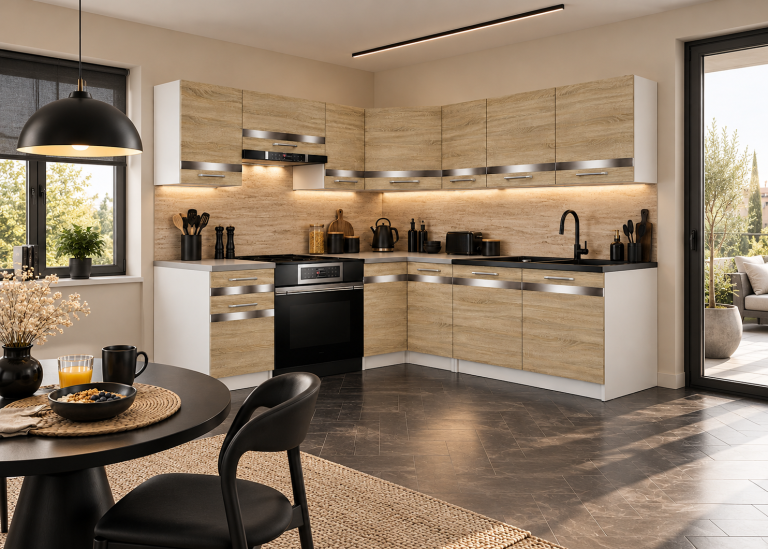 Meubles de cuisine Prestige 360 cm chêne sonoma avec plan de travail Fabrican TOR P Pablo/0/WT/DS/0/C1/SL