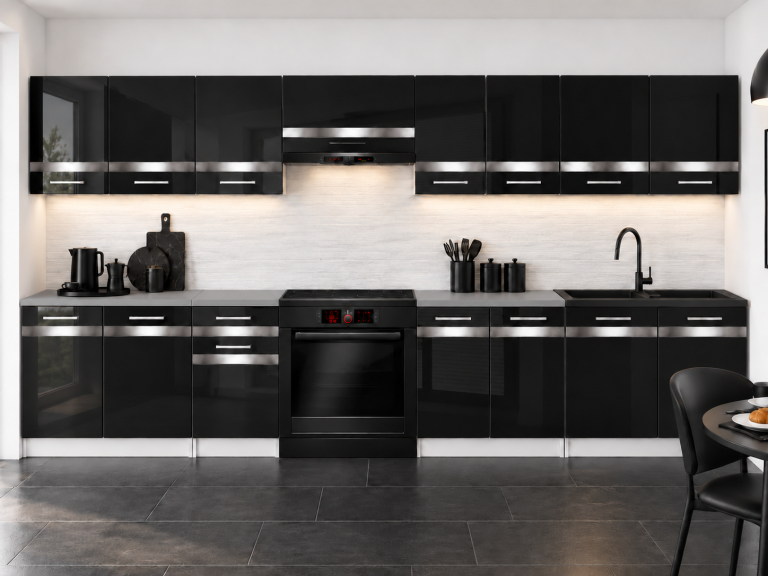 Meble kuchenne Prestige 320 cm czarny połysk z blatem Producent INF P Vincent/0/WT/B/0/C1/SL