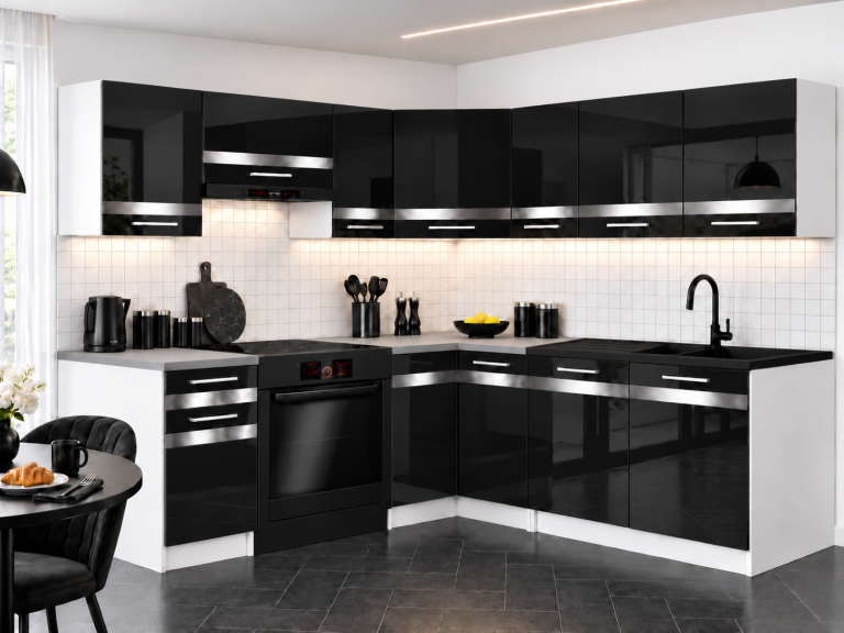 Meubles de cuisine Prestige 360 cm noir brillant avec plan de travail Fabricant INF P Pablo/0/WT/B/0/C1/SL