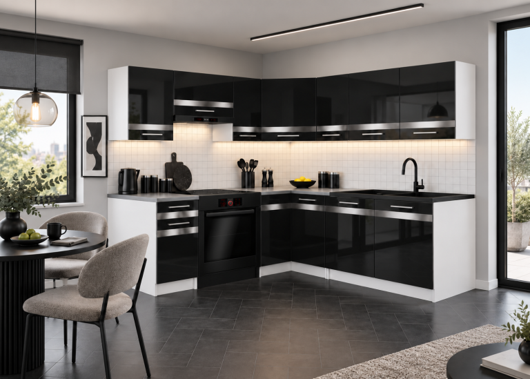 Meubles de cuisine Prestige 360 cm noir brillant avec plan de travail Fabricant INF P Pablo/0/WT/B/0/C1/SL