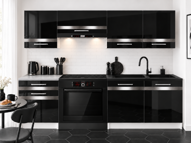 Meubles de cuisine Prestige 180 cm noir brillant sans plan de travail Fabricant INF P Leonardo/0/WT/B/BB/C1/SL