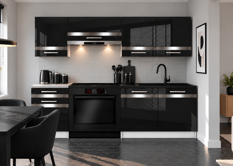 Meubles de cuisine Prestige 180 cm noir brillant sans plan de travail Fabricant INF P Leonardo/0/WT/B/BB/C1/SL
