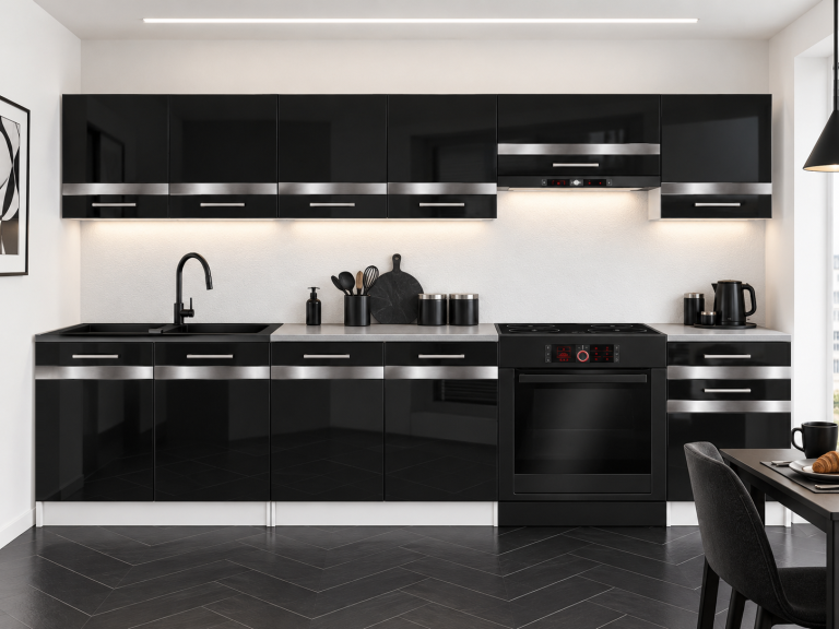 Meubles de cuisine Prestige 260 cm noir brillant sans plan de travail Fabricant INF P Frida/0/WT/B/BB/C1/SL
