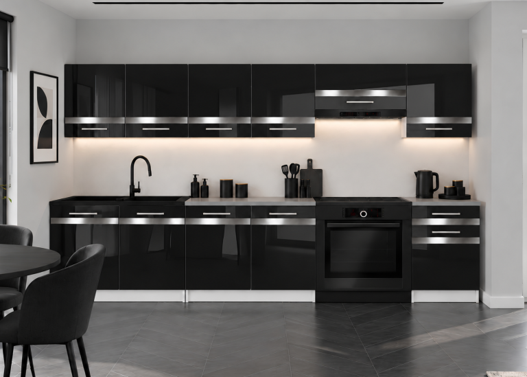 Meubles de cuisine Prestige 260 cm noir brillant sans plan de travail Fabricant INF P Frida/0/WT/B/BB/C1/SL