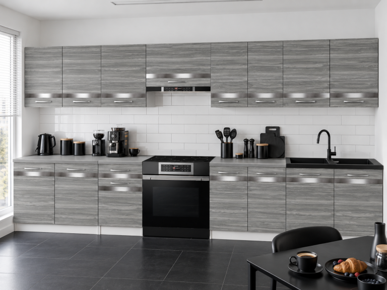 Meubles de cuisine Prestige 320 cm glamour wood sans plan de travail Fabricant TOR P Vincent/0/WT/GW1/BB/C1/SL