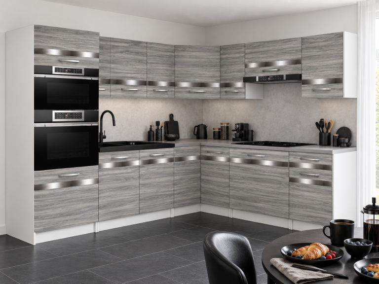 Meble kuchenne Prestige 420 cm glamour wood z blatem Producent TOR P Diego/0/WT/GW1/0/C1/SL