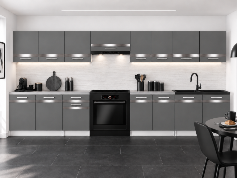 Meubles de cuisine Prestige 320 cm gris mat avec plan de travail Fabricant TOR P Vincent/0/WT/SR/0/C1/SL
