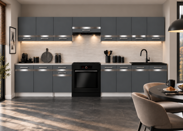 Meubles de cuisine Prestige 320 cm gris mat avec plan de travail Fabricant TOR P Vincent/0/WT/SR/0/C1/SL
