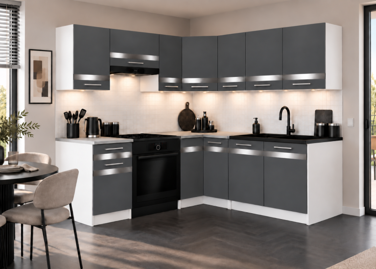 Meubles de cuisine Prestige 360 cm gris mat avec plan de travail Fabricant TOR P Pablo/0/WT/SR/0/C1/SL