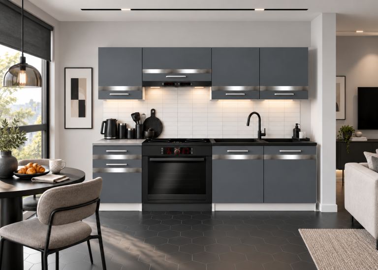 Meubles de cuisine Prestige 180 cm gris mat avec plan de travail Fabricant TOR P Leonardo/0/WT/SR/0/C1/SL
