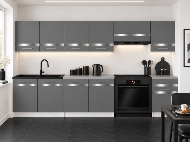 Meubles de cuisine Prestige 260 cm gris mat avec plan de travail Fabricant TOR P Frida/0/WT/SR/0/C1/SL